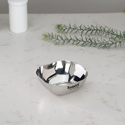 Sumeet Heavy Gauge Stainless Steel Apple Square Bowl/Wati/Katori with Mirror Finish – 9.5cm Dia, Set of 6pc, 200ML Each - Silver