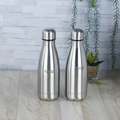 Sumeet Stainless Steel Double Walled Flask / Water Bottle, 24 Hours Hot and Cold, 400 ml, Silver - Set of 2 Pcs