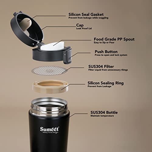 Sumeet Stainless Steel Vacuum Hot & Cold Travel Mug / Tumbler for Drinks,Tea and Coffee, 350ML, Pack of 1, Black