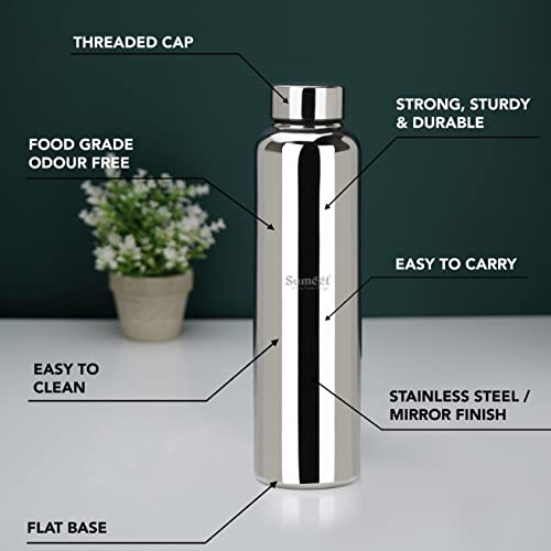 Sumeet Stainless Steel Jointless Akhand Leak-Proof Water Bottle / Fridge Bottle - 1000ML Set of 4, Silver