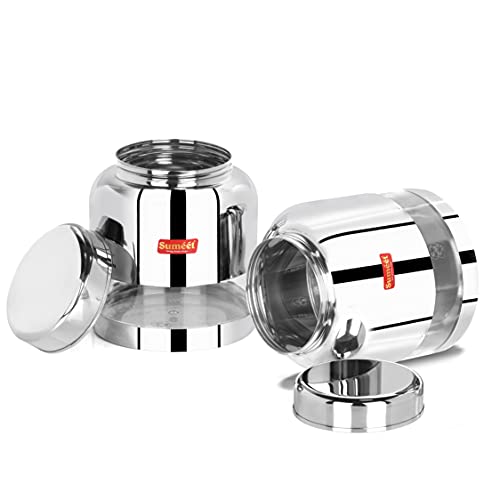 Sumeet Stainless Steel Circular See Through / Transparent Storage Container, Set of 2Pc, 1 Ltr each, 11.4 cm Dia, Silver