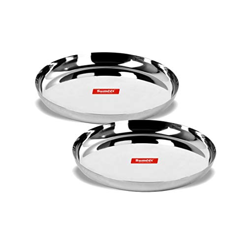 Sumeet Stainless Steel Apple Shape Heavy Gauge Dinner Plates with Mirror Finish 32.5cm Dia - Set of 2pc