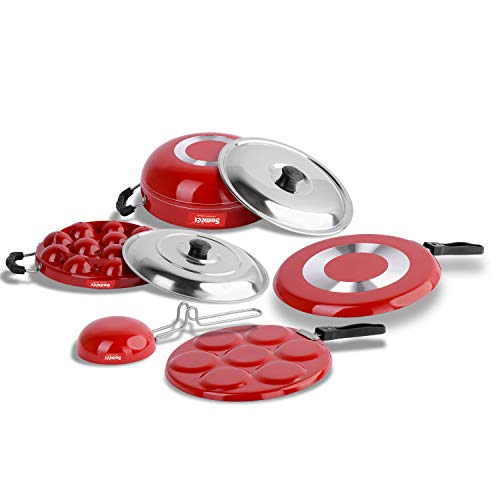 Sumeet 2.6mm Thick Non-Stick Liab Cookware Set (Dosa Tawa – 26.5cm Dia + Multi Snack Maker – 26.5cm Dia + Kadhai with Lid – 1.5Ltr + Grill Appam Patra with Lid – 23cm Dia + Tadka Pan – 10cm Dia)