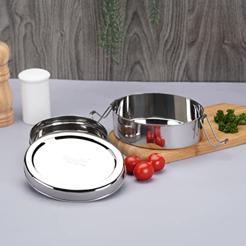 Sumeet Stainless Steel Oval Lunch Box/Tiffin with 2 Compartments and Locking Clip, 800ML, Ideal for 1 Person - Silver
