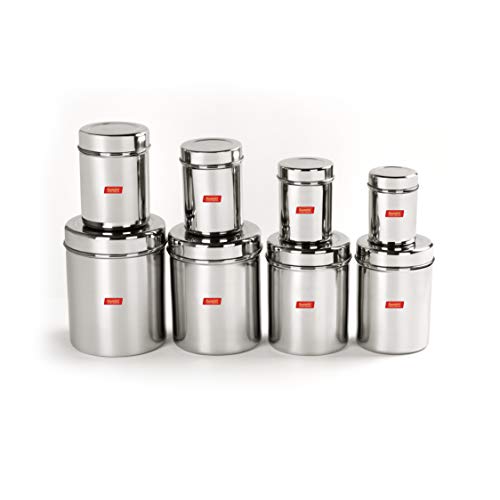Sumeet Stainless Steel Vertical Canisters/Ubha Dabba/Storage Containers Set of 8Pcs (350ML, 500ML, 700ML, 900ML, 1.25Ltr, 1.6Ltr, 2.2Ltr, 2.9Ltr)
