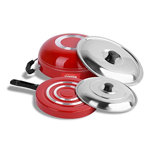 Sumeet 2.6mm Thick Non-Stick Sangria Cookware Set (Kadhai with Lid – 1.5Ltr Capacity- 20cm Dia + Pizza Pan – 23cm Dia)