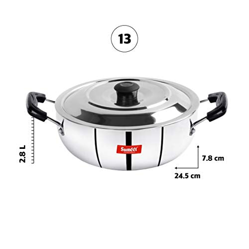 Sumeet 3mm Induction Bottom Aluminium Kadai with S.S. Lid (2.8Ltr, 24.5cm)