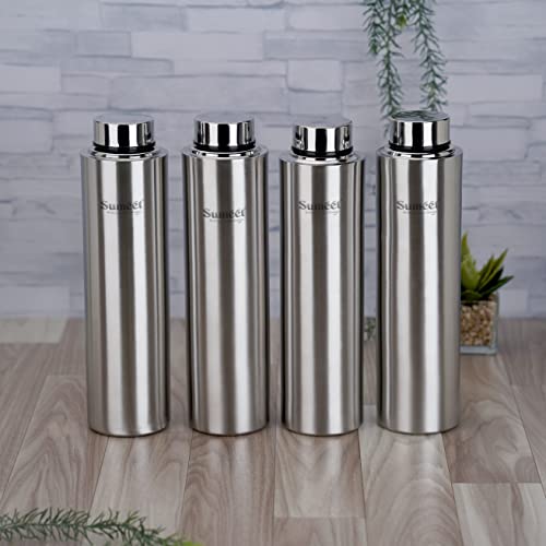 Sumeet Stainless Steel Leak-Proof Water Bottle / Fridge Bottle 1000ML - Pack of 4, Silver