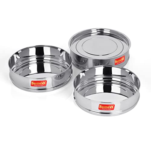 Sumeet Stainless Steel Flat Stackable Container/Separator with Lid Suitable for 7.5 LTR Outer Lid Cooker