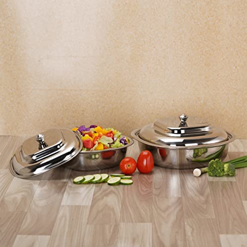 Sumeet Stainless Steel Square Serving Bowl / Curry Bowl / Gravy Pot with lid