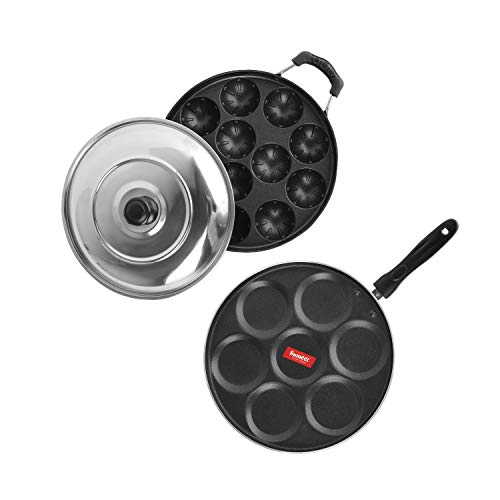 Sumeet 2.6mm Thick Non-Stick Currant Cookware Set (Multi Snack Maker – 26.5cm Dia + Grill Appam Patra with Lid – 23cm Dia)