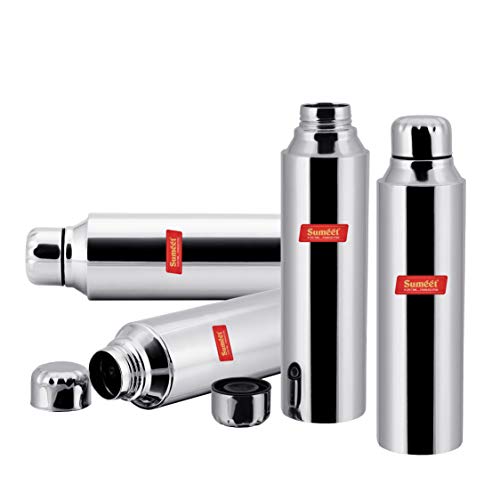 Sumeet Stainless Steel Airtight and Leak Proof Fridge Water Bottle 1 Litre, Set of 4pc
