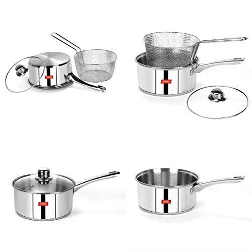 Casserole with Glass Lid & Wire Mesh/Deep Fryer Basket/Strainer with Resting Feet