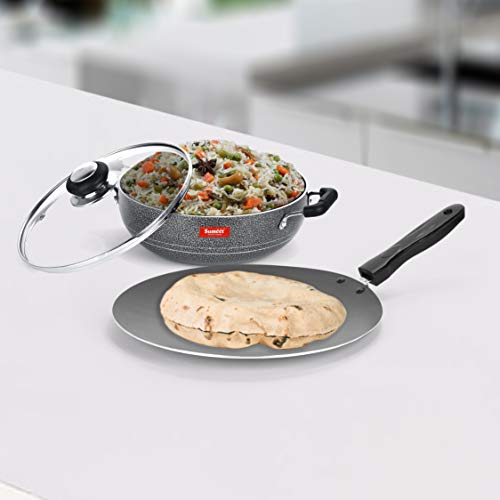 Sumeet NonStick Airgead Cookware Set (Kadhai with Glass Lid -2Ltr - 22Cm Dia + Conceve/Roti Tawa - 28Cm Dia)