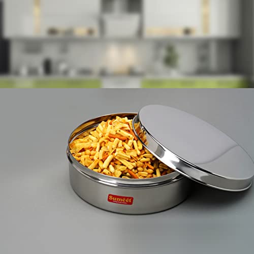 Sumeet Stainless Steel Flat Canister/Puri Dabba/Storage Container (2.1Ltr) (20.5cm)