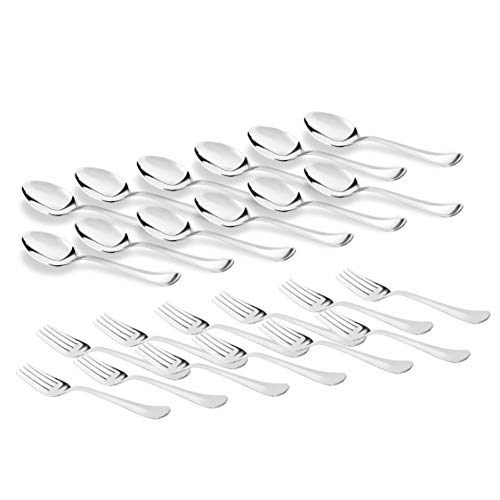 Sumeet Stainless Steel Premium Quality Spoon and Fork Set of 24 Pc (Baby/Medium Spoon 12 Pc (16cm L), Baby/Medium Fork 12 Pc (15.5cm L))– (1.6mm Thick)
