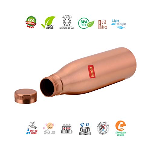 Sumeet Pure Copper, Anti-Microbial, Air Tight, Leak Proof, Joint Free Healthy Delux Water Bottle – 1 Litre