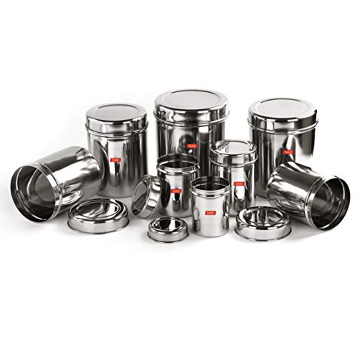 Sumeet Stainless Steel Vertical Canisters/Ubha Dabba/Storage Containers Set of 8Pcs (350ML, 500ML, 700ML, 900ML, 1.25Ltr, 1.6Ltr, 2.2Ltr, 2.9Ltr)
