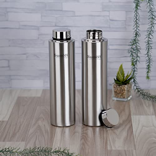 Sumeet Stainless Steel Leak-Proof Water Bottle / Fridge Bottle 1000ML - Pack of 2, Silver