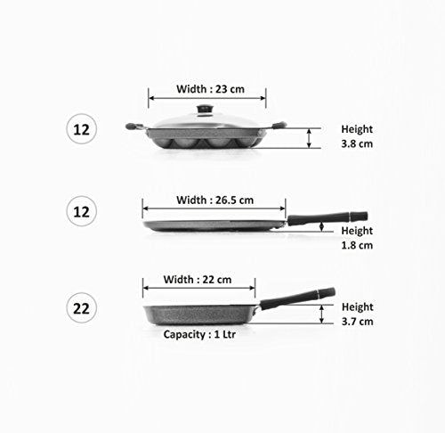 Sumeet Nonstick Essential Combo Set (Multi Snack Maker - 7 Pcs + Grill Pan - 22cm + Grill Appam Patra - 12 Pcs)