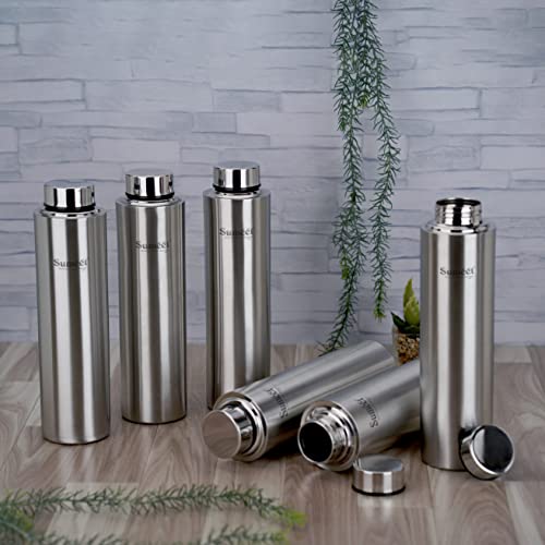 Sumeet Stainless Steel Leak-Proof Water Bottle / Fridge Bottle 1000ML - Pack of 6, Silver