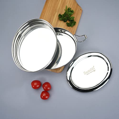 Sumeet Stainless Steel Oval Lunch Box/Tiffin with 2 Compartments and Locking Clip, 850ML, Ideal for 2 Person - Silver