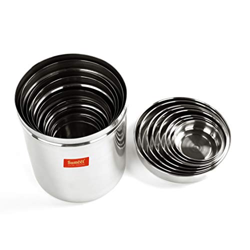 Sumeet Stainless Steel Vertical Canisters/Ubha Dabba/Storage Containers Set of 8Pcs (350ML, 500ML, 700ML, 900ML, 1.25Ltr, 1.6Ltr, 2.2Ltr, 2.9Ltr)