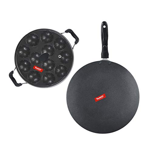 Sumeet NonStick Arian Cookware Set (Conceve/Roti Tawa - 28Cm Dia + Grill Appam Patra with Glass Lid - 12 Cavity - 22cm Dia)