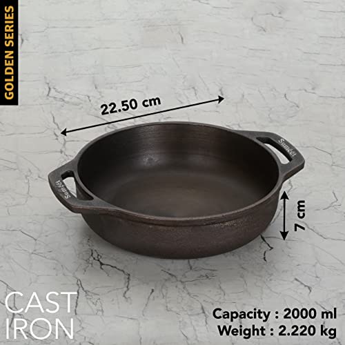Sumeet Super Smooth Gold Series Pre Seasoned Cast Iron Kadai for Cooking /Deep Fry/Saute |2 LTR, 22.5cm, 2.220kg, Gas & Induction-Friendly.