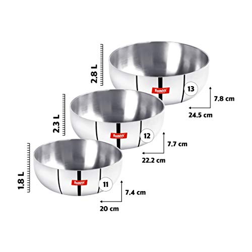 Sumeet 3mm Induction Bottom Aluminium Tasra Set of 3Pcs (1.8Ltr, 2.3Ltr, 2.8Ltr)