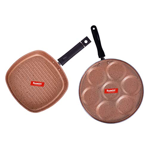 Sumeet Nonstick Granite Finish 2Pcs Zinger cookware Set (Grill Pan 22cm Dia + Multi Snack Maker - 7 Cavity - 26.5cm Dia)