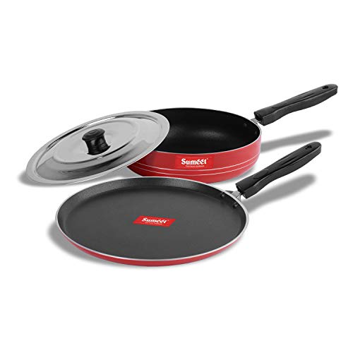 Sumeet 2.6mm Thick Non-Stick Red Chilli Cookware Set (Dosa Tawa – 26.5cm Dia + Fry pan – 1.5Ltr Capacity – 21cm Dia)