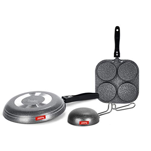 Sumeet NonStick Kul Rang Cookware Set (Mini Multi Snack Maker - 4 Cavity -19.5cm + Tapper pan - 0.6Ltr - 20Cm Dia + Waghariya/Tadka pan - 190Ml - 10Cm Dia)