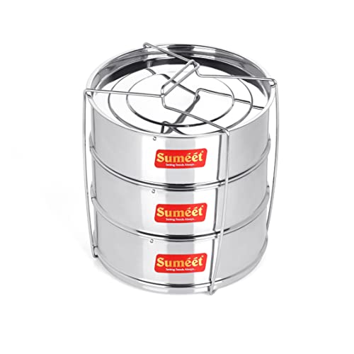 Sumeet Stainless Steel Deep Stackable Container/Separator with Lid and Lifter Suitable for 9 LTR & 10 LTR Outer Lid Cooker