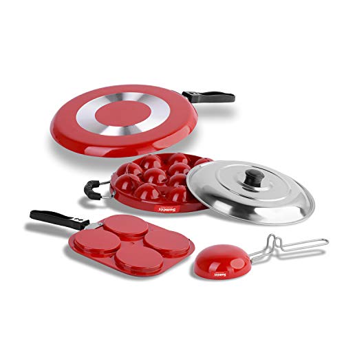 Sumeet 2.6mm Thick Non-Stick Kelp Cookware Set (Dosa Tawa – 26.5cm Dia + Mini Multi Snack Maker – 19.5cm Dia + Grill Appam Patra with Lid – 23cm Dia + Tadka Pan – 10cm Dia)