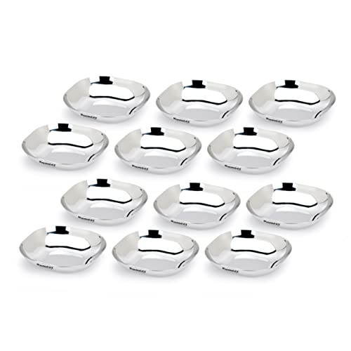 Sumeet Stainless Steel Small Apple Square Shape Plate/Dessert Plate/Halwa Plate Set of 12pcs, 10.5cm Dia, 170ML Each - Silver