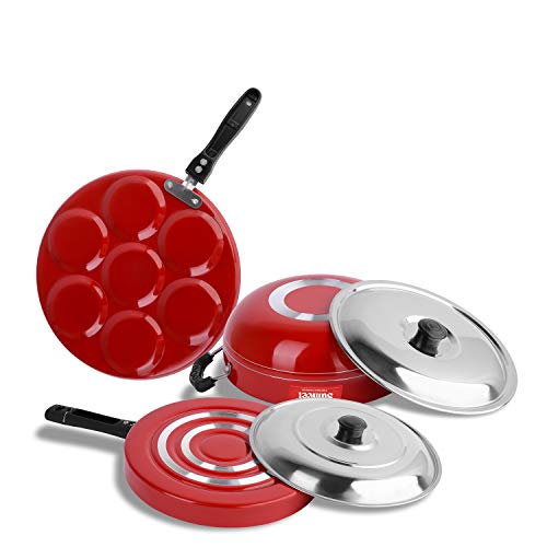 Sumeet 2.6mm Thick Non-Stick Amber Combo Set (Multi Snack Maker – 26.5cm Dia + Kadhai with Lid – 1.5Ltr Capacity- 20cm Dia + Pizza Pan – 23cm Dia)