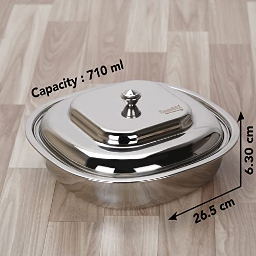 Sumeet Stainless Steel Square Serving Bowl / Curry Bowl / Gravy Pot with lid