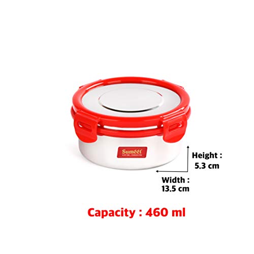 Sumeet Airtight & Leak Proof Steelexo S.S. Container/Lunch Box with Stainless Steel Lid Set of 3Pcs (460Ml Each)
