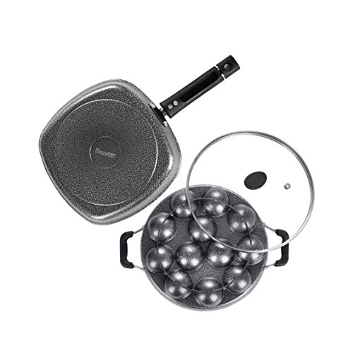 Sumeet NonStick Imvi Cookware Set (Grill Appam Patra with Glass Lid - 12 Cavity - 22cm Dia + Grill Pan-22cm Dia)