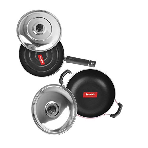 Sumeet 2.6mm Thick Non-Stick Sangria Cookware Set (Kadhai with Lid – 1.5Ltr Capacity- 20cm Dia + Pizza Pan – 23cm Dia)