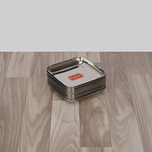 Sumeet Stainless Steel Small Square Shape Plate/Dessert Plate/Halwa Plate Set of 12pcs, 7.2cm Dia, Silver
