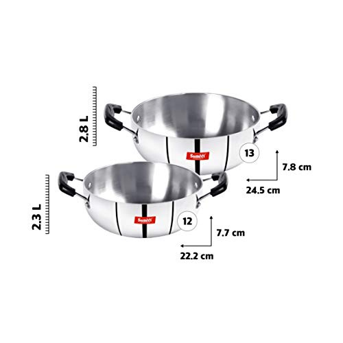 Sumeet 3mm Induction Bottom Aluminium Kadai Set of 2Pcs (2.3Ltr, 2.8Ltr)