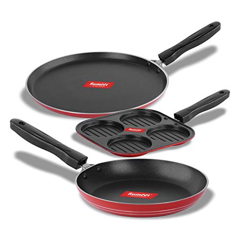 Sumeet 2.6mm Thick Non-Stick Gilroy Combo Set (Dosa Tawa – 26.5cm Dia + Mini Multi Snack Maker – 19.5cm Dia + Tapper pan – 20cm Dia)