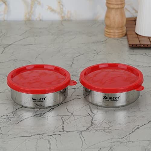 Sumeet Stainless Steel Airtight & Leak Proof Food Storage Container, 400ML, 12CM, Pack of 2PC, Silver