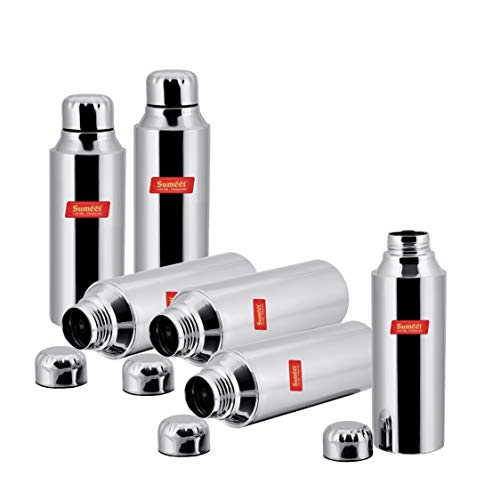 Sumeet Stainless Steel Airtight and Leak Proof Fridge Water Bottle 750Ml, Set of 6pc