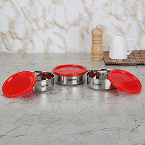 Sumeet Stainless Steel Airtight & Leak Proof Food Storage Container, 400ML, 12CM, Pack of 3PC, Silver