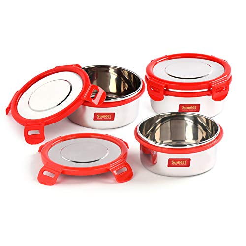 Sumeet Airtight & Leak Proof Steelexo S.S. Container/Lunch Box with Stainless Steel Lid Set of 3Pcs (460Ml Each)
