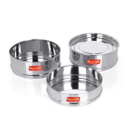 Sumeet Stainless Steel Deep + Flat Stackable Container/Separator with Lid Suitable for 6.5 LTR Inner & Outer Lid Cooker