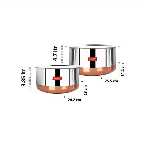 Sumeet Stainless Steel Copper Bottom 2Pc Big Size Tope Set with Lid (3.850L, 4.70L)